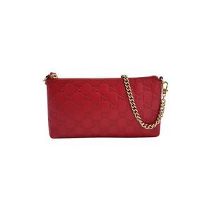 Gucci Guccissima Wrist Wallet on Chain in Red Leather